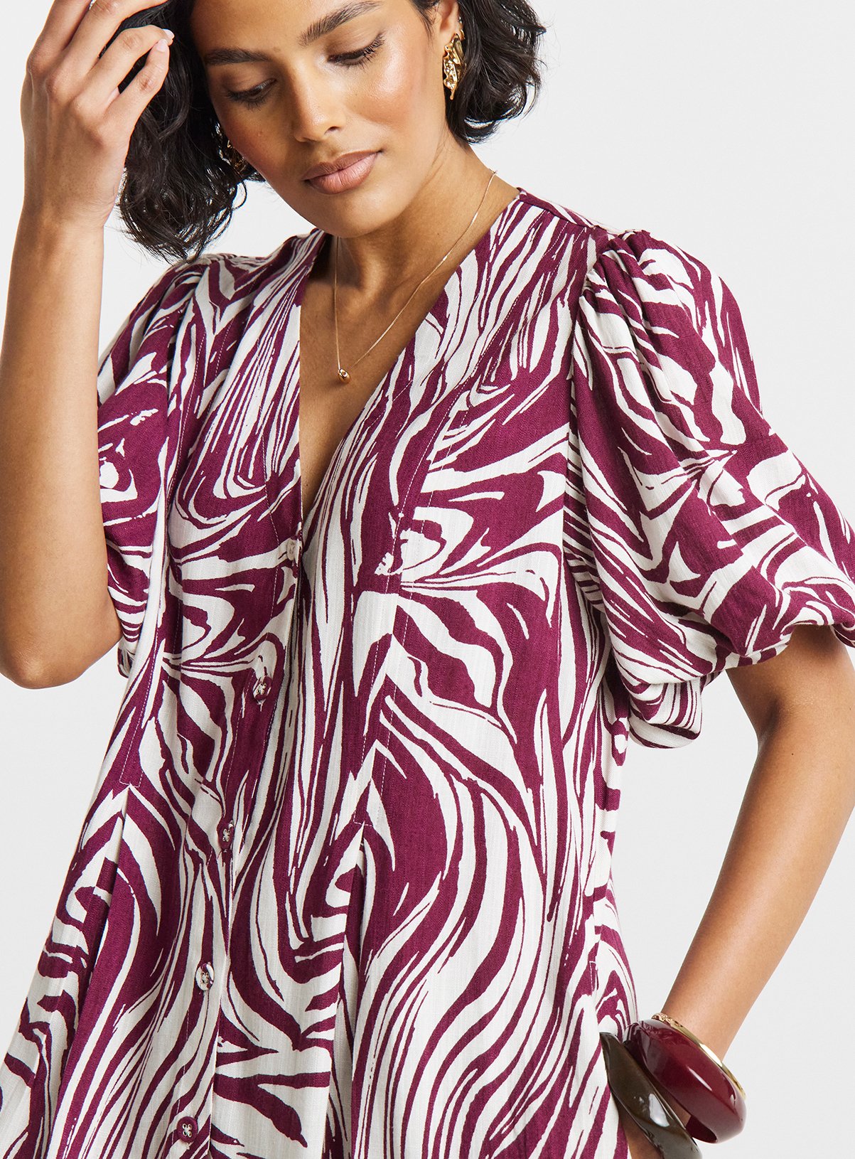 SIMPLY BE Printed Linen Button Up Shift Dress 28 - Image 4 thumbnail
